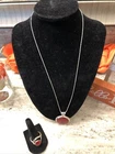Vtg Mexico .925 Sterling Silver Oval Red Jasper Style Pendant Necklace & Ring