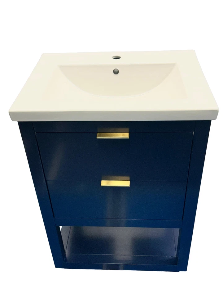 Design Element S04-24-BLU Klein 24 дюйма одинарная белая раковина туалетный столик синий - Изображение 4 из 4