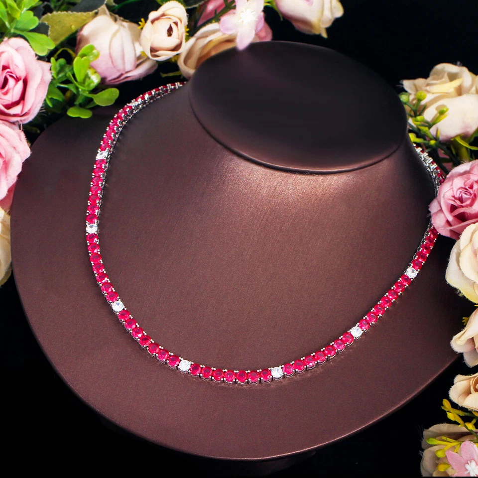 Top White Gold Plated Cubic Zirconia CZ Round Tennis Chain Link Wedding Necklace