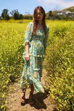 Davi & Dani Women's Floral Print  Square Neckline 3/4 Sleeve Midi Dress