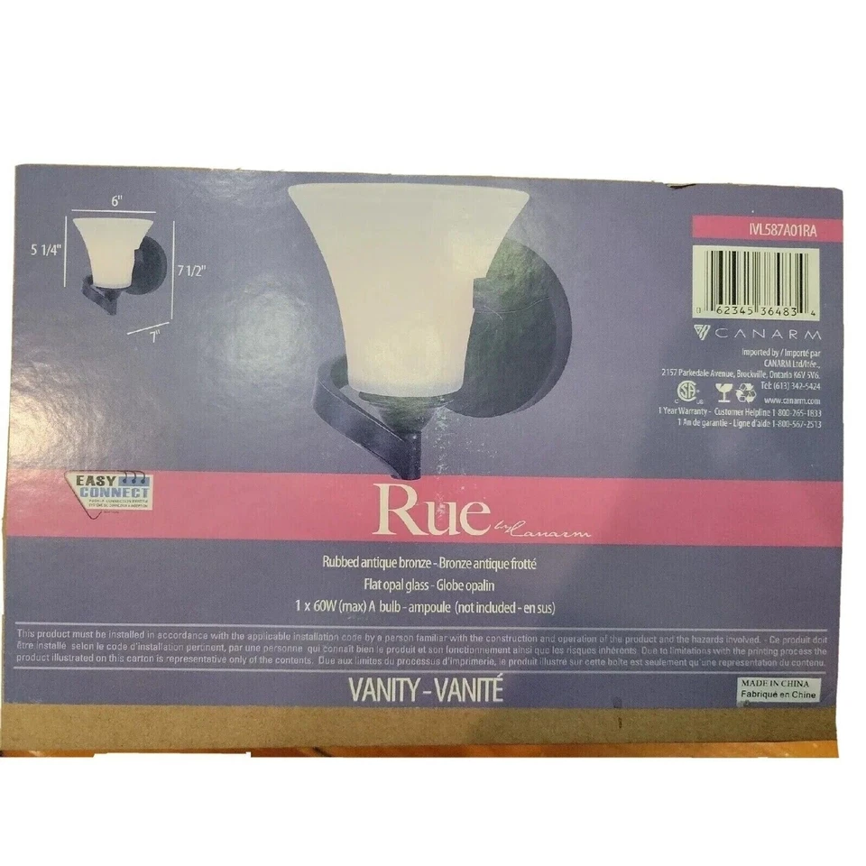 Rue Wall Sconce Light Fixture - Rubbed Antique Bronze with Flat Opal Glass - Image 4 of 4