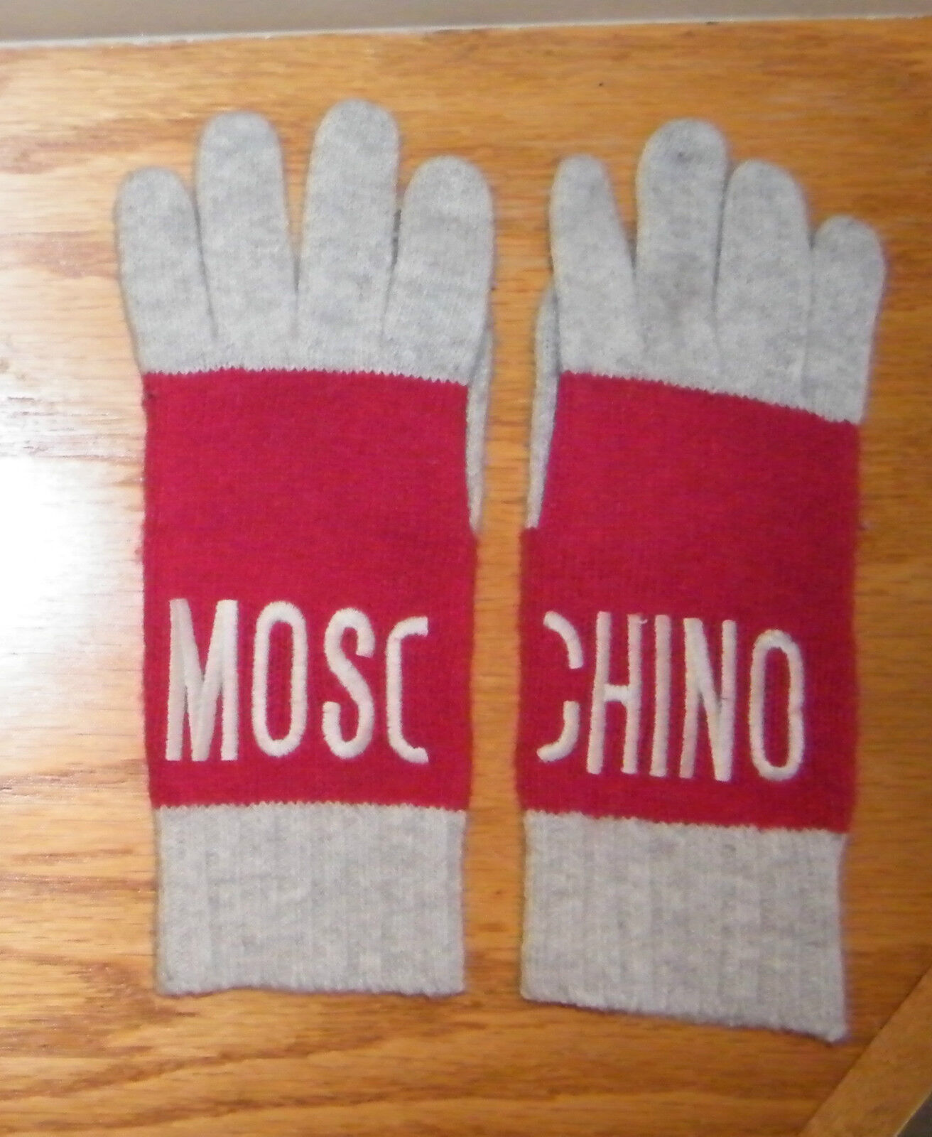 Moschino Italy Designer Logo Knit Gloves Red/Lt T… - image 4