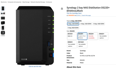 Synology DiskStation DS220+ 2 Bay NAS (Network Attached Storage