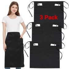 3 Pack Waist Apron with 2 Pockets, Black Waitress Waiter Aprons for Women and