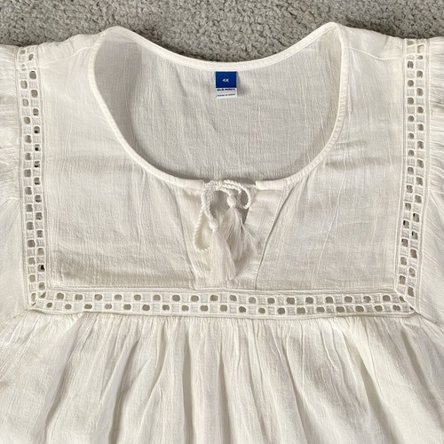 Old Navy Puff-Sleeve Tie-Neck Eyelet Mini Swing Dress Women 4X White Cottage NEW - Picture 2 of 7