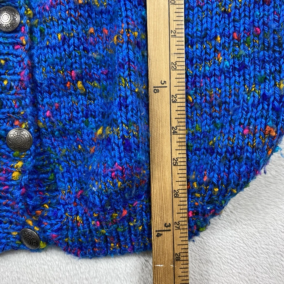 Hand Made Chunky Knit Cardigan Sweater Adult M Blue Art To Wear Fisherman Colors - Image 3 of 4