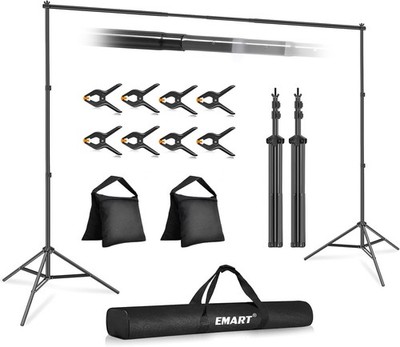 EMART Backdrop Stand 10x7ft(WxH) Photo Studio Adjustable Background Stand Black