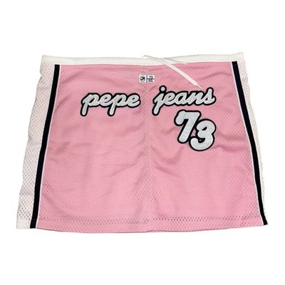Vintage Pepe Jeans Skirt Womens M Pink Mesh Mini Athletic Drawstring 73 Y2K NOS