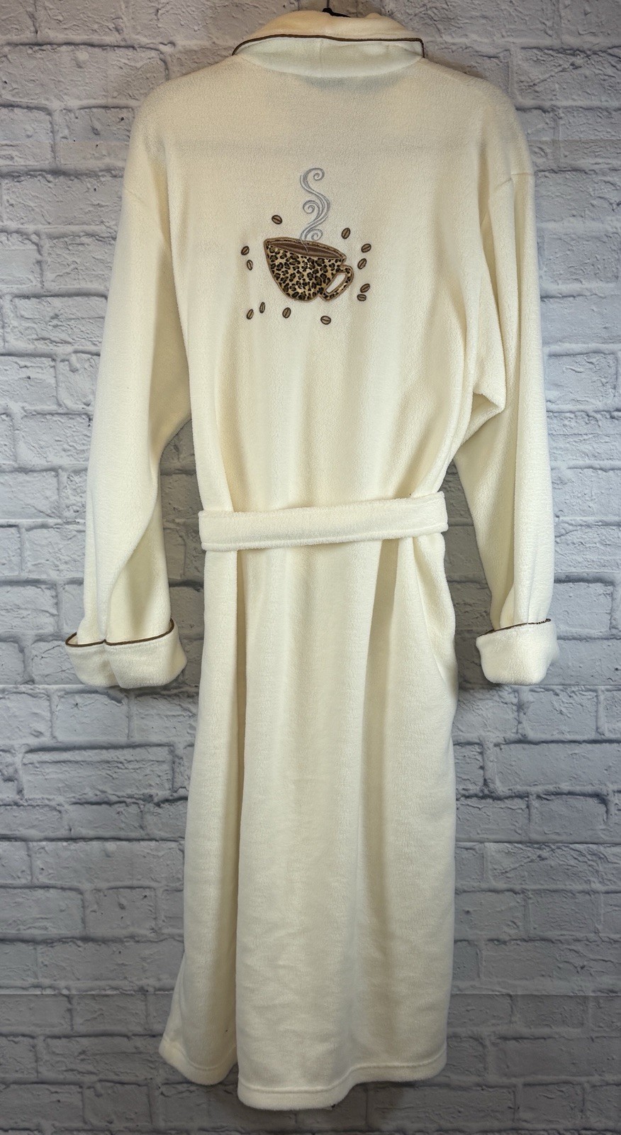 Vtg Delicates Java Coffee Robe Cream Plush Fleece… - image 1