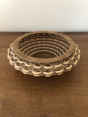 Handcrafted Woven Wooden Basket Artist Signed 