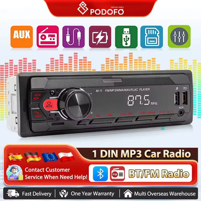 Podofo Autoradio 1Din Autoradio MP3 Player USB Stereo Receiver Audio BT/USB/SD/A