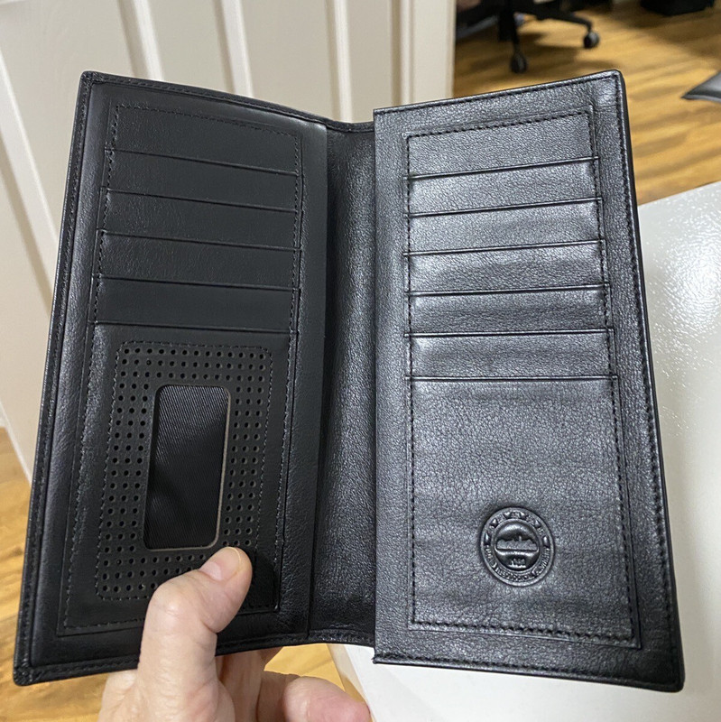 Basic Bifold Pocket Card Phone Holder Long Wallet Checkbook Leatherlike Black