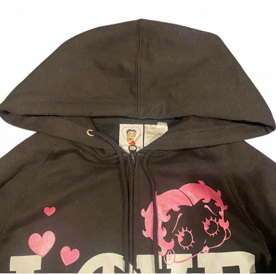 Betty Boop Peace Love Betty sudadera con capucha negra con cremallera Foto 2 de 4
