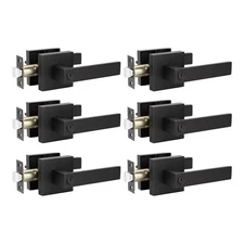 6 Pack Door Handles Black, Privacy Door Lever Bed and Bath Leverset Lockset, ...