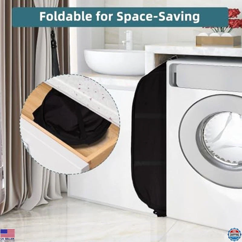 Комплект из 2 складных черных корзин для белья - прочные выдвижные корзины с ручками - Изображение 3 из 4