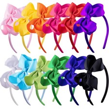 12 PCS 12 Colors Grosgrain Ribbon Headbands W/ Bow Boutique Girls Kids Hair