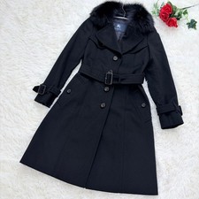 Beautiful BURBERRY LONDON Cashmere Wool Coat Fur Belt Black Size 38/US:S Auth
