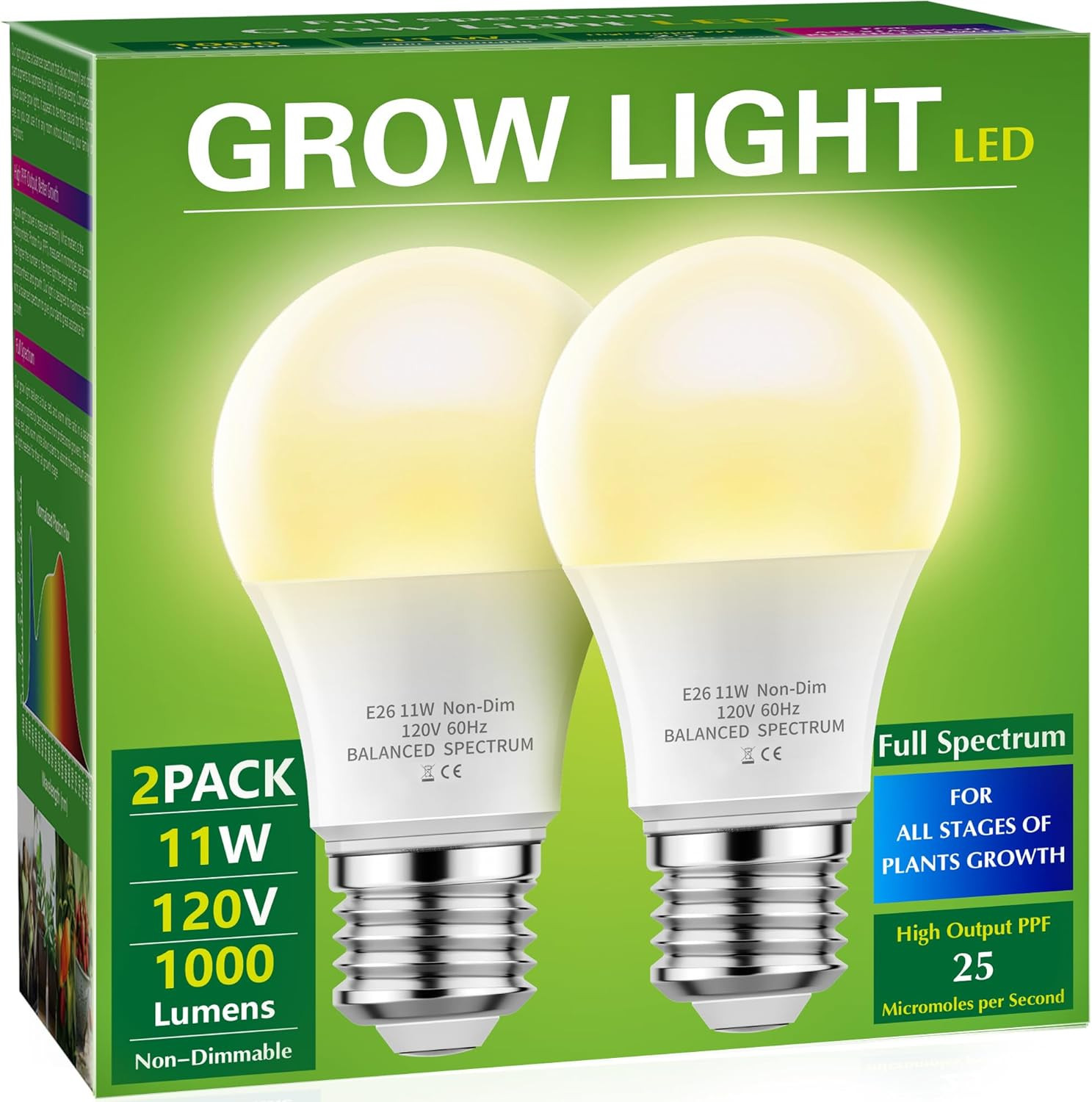 Bulbs Full Spectrum A19 E26 11w 100w Equivalent Plants