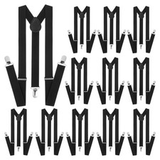 12 Pcs Men's Black Y-Back Suspenders, Adjustable, Heavy Duty with Swivel Hook...