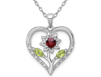 3/4 Karat (ctw) Granat, Peridot & Weißtopas Herz Anhänger in Sterlingsilber