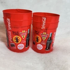Coke Coca Cola 2- 2Pk 25oz Ea Plastic Drinking Cup 4 3/4”H x 4”W Red/White-NEW