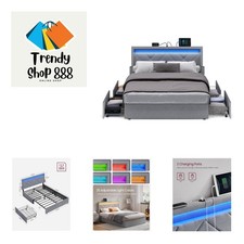 LED Bed Frame Full Size, Full Bed with Headboard and 4 Drawers, 1 USB Port an...