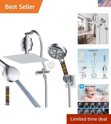 Luxurious 10'' Dual Filtered Rainfall Shower Head Combo with Adjustable Arm