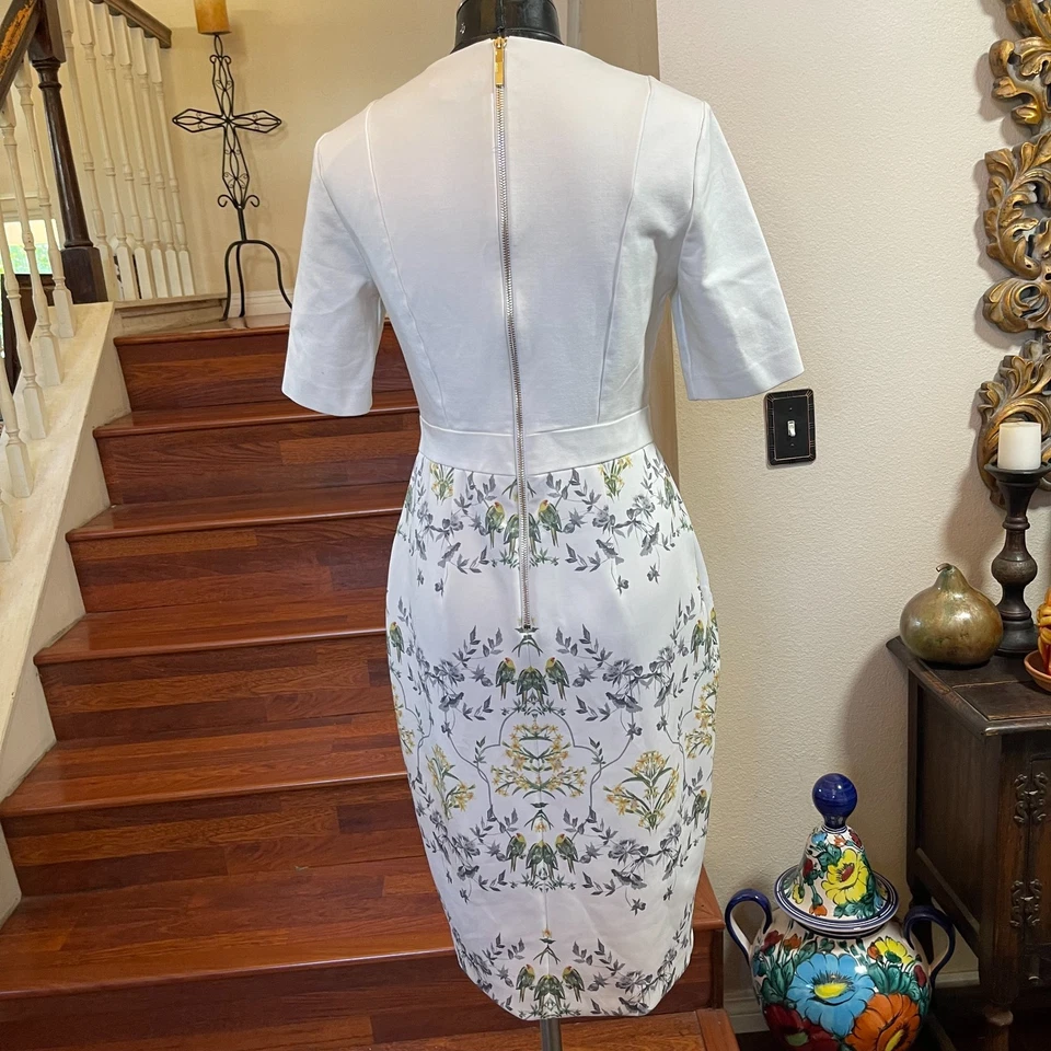 Белое платье Ted Baker of London Slim Fit с цветочным рисунком попугаев размер 4=10 США см. описание. - Изображение 4 из 4