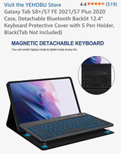 YEHOBU Detachable Bluetooth Backlit Keyboard Case Samsung Tab 12.4" Black