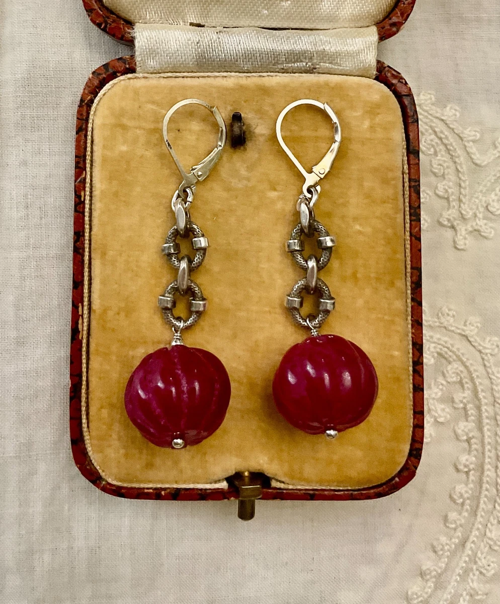 Boucles d'oreilles en argent et perles roses, boucles d'oreilles pendantes rustiques Atelier Jalalabad - France