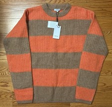 Nwt Mens Reiss Frazer Rugby Stripe Alpaca Blend Crewneck Sweater Camel Orange M