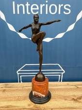 Quality Large Art Deco Style Bronze 1920s Lady Dancer Figure on Marble Base