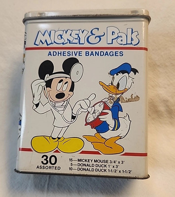 Vtg Mickey & Pals Metal Adhesive Bandage Box. - USA - Donald Duck - EMPTY