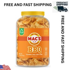 New Mac's Chicharrones BBQ Flavored Crispy Fried Pork Skins, 11 oz Canister