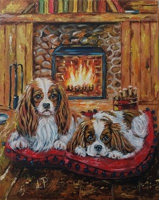 Original Hundeporträt Cavalier King Charles Spaniel Acrylbild Handgemalt Kunst