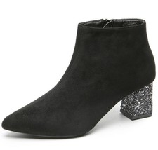 Women's Faux Suede Zip Sequins Block Heels Ankle Boots Casual Party Formal Shoes
