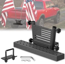 Trailer Dual Hitch Flag Pole Holder Step for 2 Inch Receiver with License Plate
