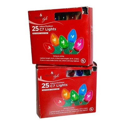 2  BOXES 25 C7 LIGHT SETS = 50 GREEN WIRE, TRANSPARENT TWINKLE, INCANDESCENT NEW