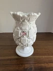 Vintage Westmoreland Old Quilt Handpainted Roses Milk Glass Celery Vase 6.5"