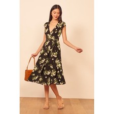 Women's Boho Reformation Carina Wrap Midi Dress in Celeste Floral size XXS