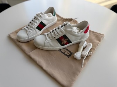 Gucci Ace Bee Sneakers White Leather Web Stripe Size 10.5 Authentic