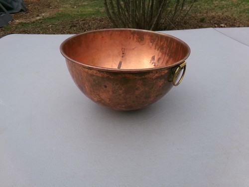 Copper Mixing Bowl 8" Rolled Edge Brass Ring ODI Farmhouse Country Vintage