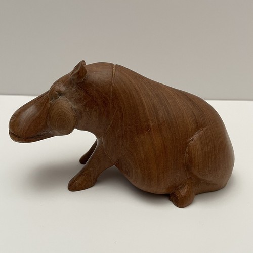 Vintage Hippo Hippopotamus Hand Carved Wooden Sculpture Ornament Figurine Animal - Picture 2 of 9