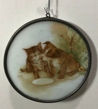 Stained Glass Kitten  Puppy Dog Suncatcher Pet Animal Window Art Pewter Frame