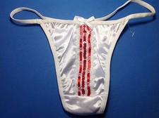 Women Panties,Thongs Size S/5 Small White Satin W/Decoration Ornamentation
