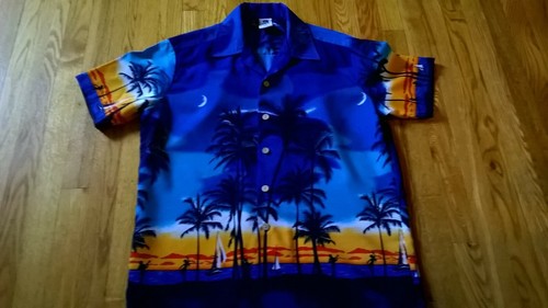 "Kennington LTD California" Blue Polyester S/S Hawaiian Shirt size M - Picture 4 of 11