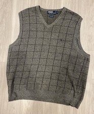 Vintage 90 s Polo Ralph Lauren Wool Nylon Sweater Vest L Plaid Large Gray