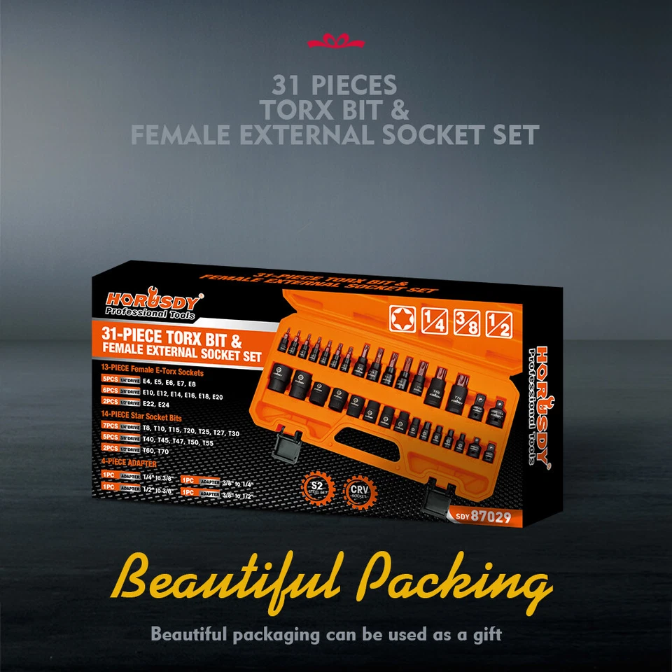 HORUSDY 31PC Torx Bit Socket& Female External Socket Set & Impact Socket Adapter - Image 3 of 4