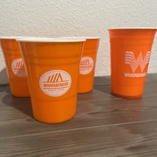 Whataburger “The Party Cup” Tumblers 4 Total Solid Plastic Orange Reusable Whata