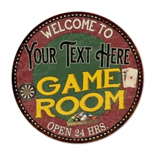 Your Name Game Room Round Metal Sign Bar Kitchen Red Wall Décor 100140032001